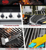 TNTOR – Cepillo para Parrilla con Raspador y Mango Ajustable de 18"