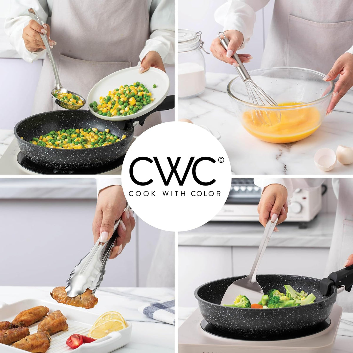 COOK WITH COLOR Set de Utensilios de Cocina de Acero Inoxidable con Soporte – 10 Piezas