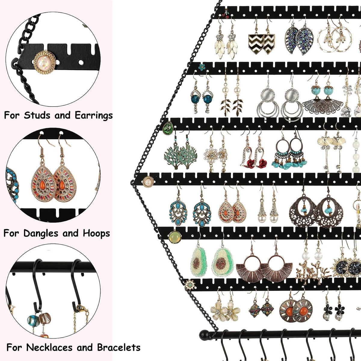 Organizador Hexagonal de Joyas Handrong para Aros y Collares – Decoración de Pared