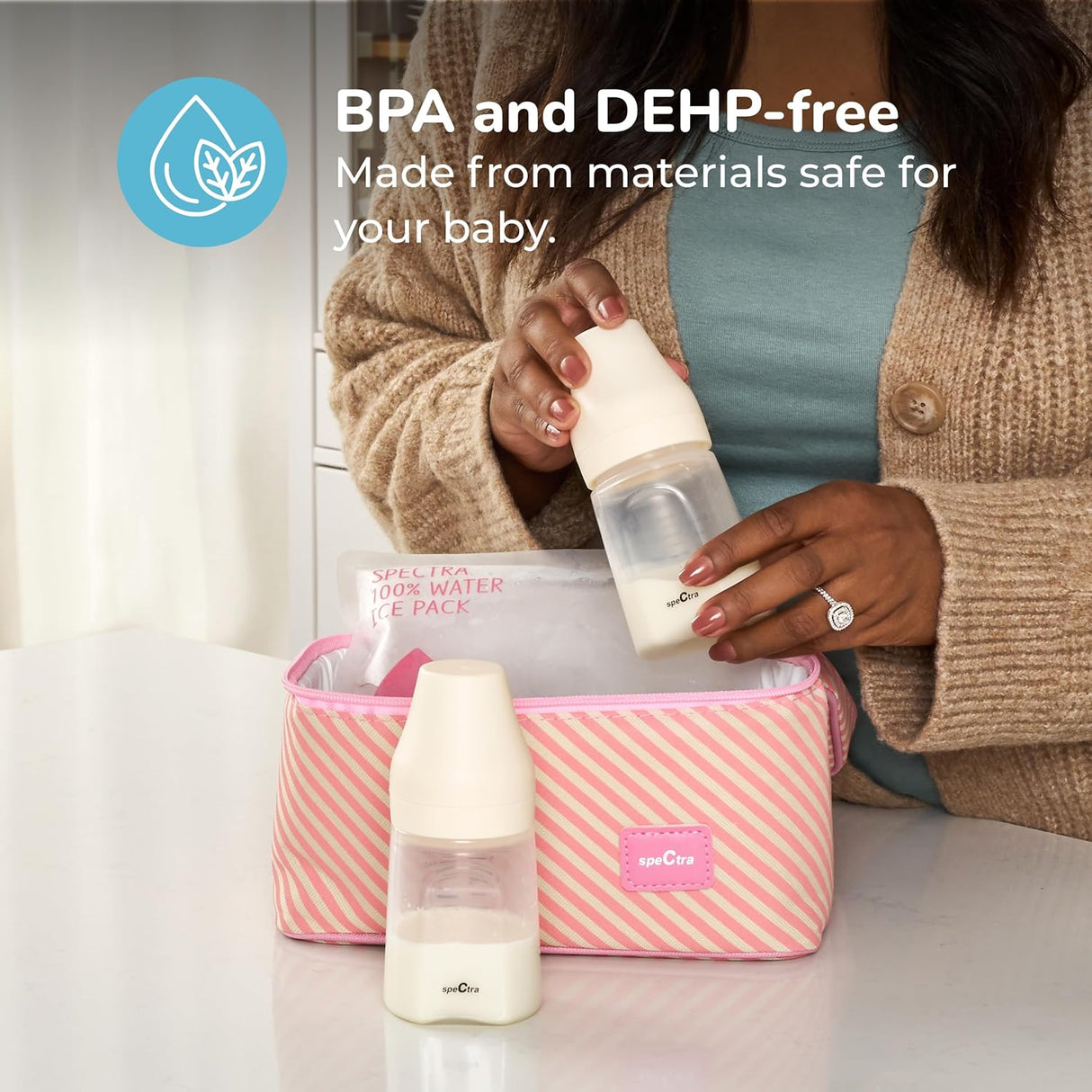 Spectra - Kit de almacenamiento de bolsas enfriadoras para leche materna - Rosa (bolsa de hielo y 2 botellas de cuello ancho)
