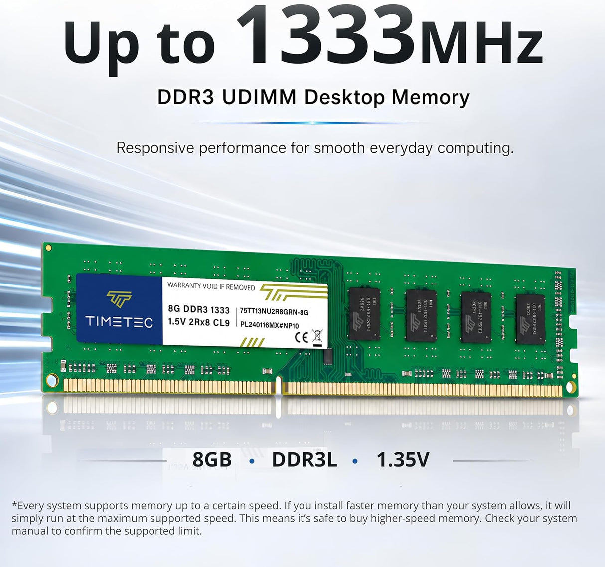 Kit Memoria RAM Timetec 32GB (4x8GB) DDR3 1333MHz PC3-10600 CL9 para PC de Escritorio