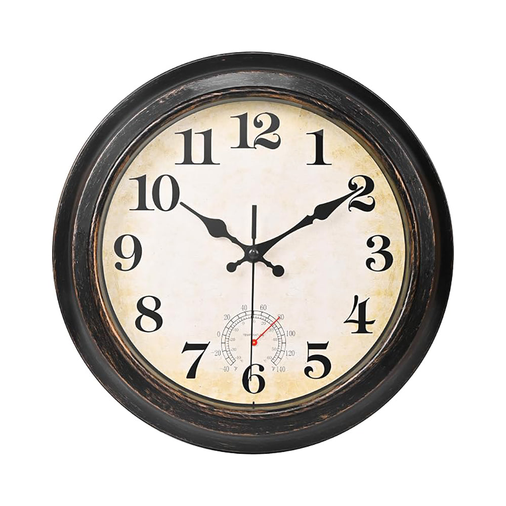 Reloj de Pared Yoiolclc 12" Retro para Exterior con Termómetro – Bronce