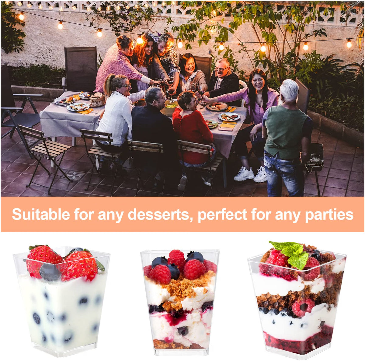 EASERCY Set 50 Vasos para Postres 5 oz con Tapa y Cuchara – 150 Piezas