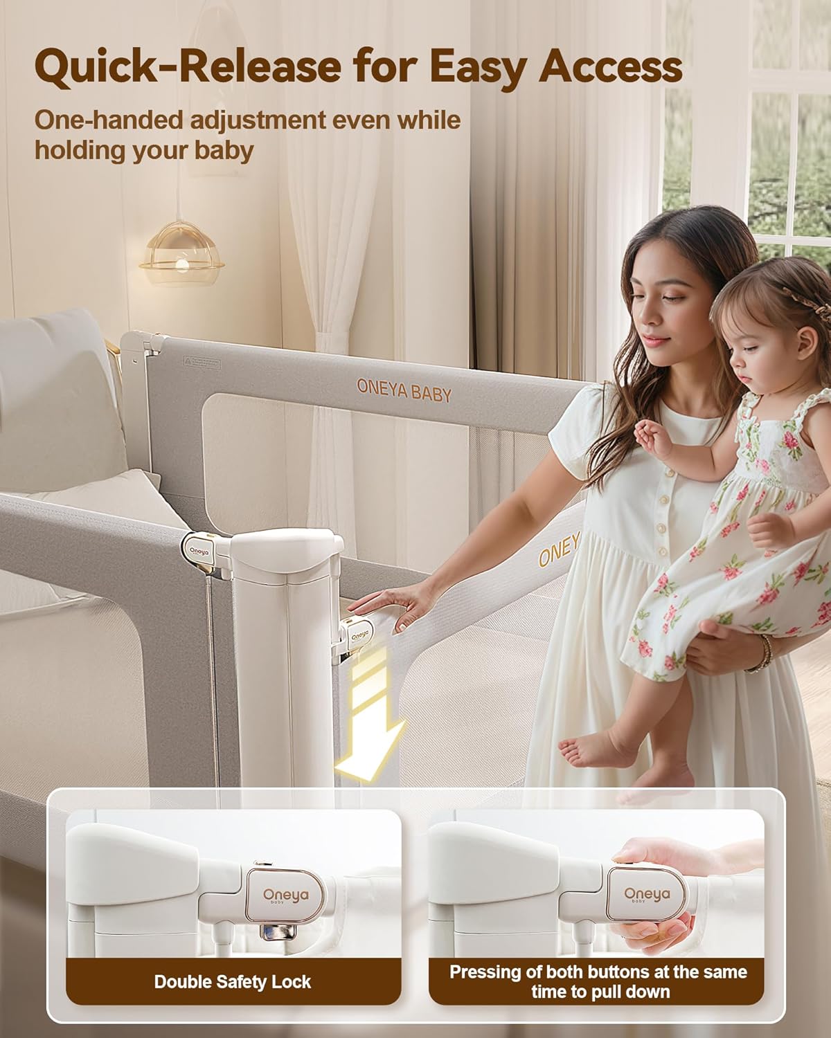 Baranda de Seguridad para Cama Infantil Ajustable 1 Lado Extra Alta