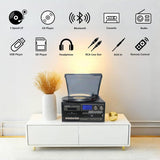 Tocadiscos LoopTone 10 en 1 Bluetooth – 3 Velocidades, CD, Casete, AM/FM, USB/SD – Negro/Gris