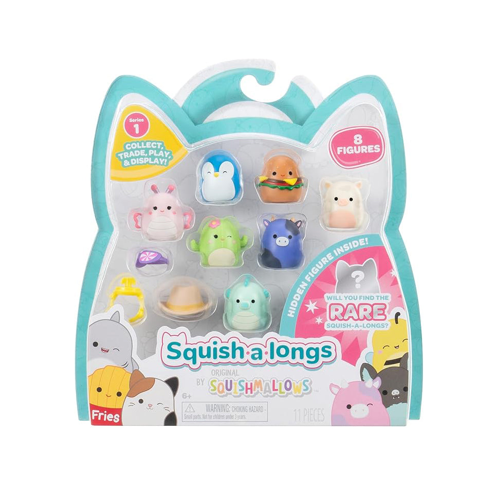 Squish-a-longs Paquete de 8 Mini-Squish de 1 pulgada con 2 accesorios, anillo y guía de coleccionista