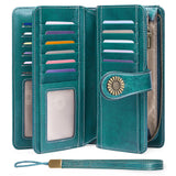 Cartera Billetera SENDEFN Mujer Cuero Genuino RFID Peacock Blue con Correa