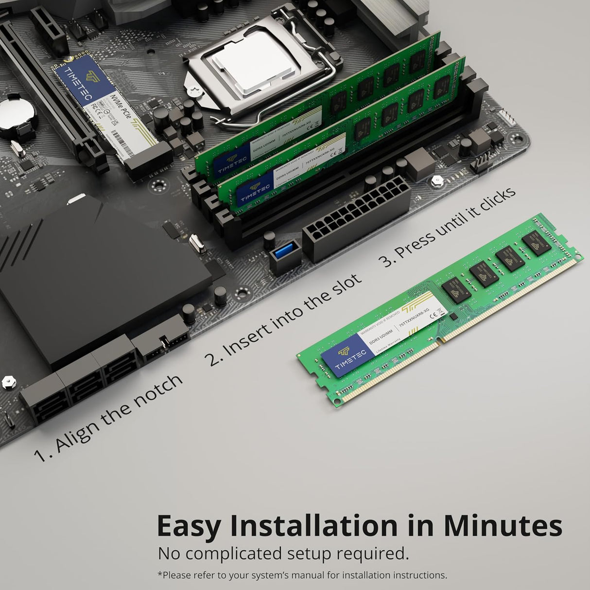 Kit Memoria RAM Timetec 32GB (4x8GB) DDR3 1333MHz PC3-10600 CL9 para PC de Escritorio
