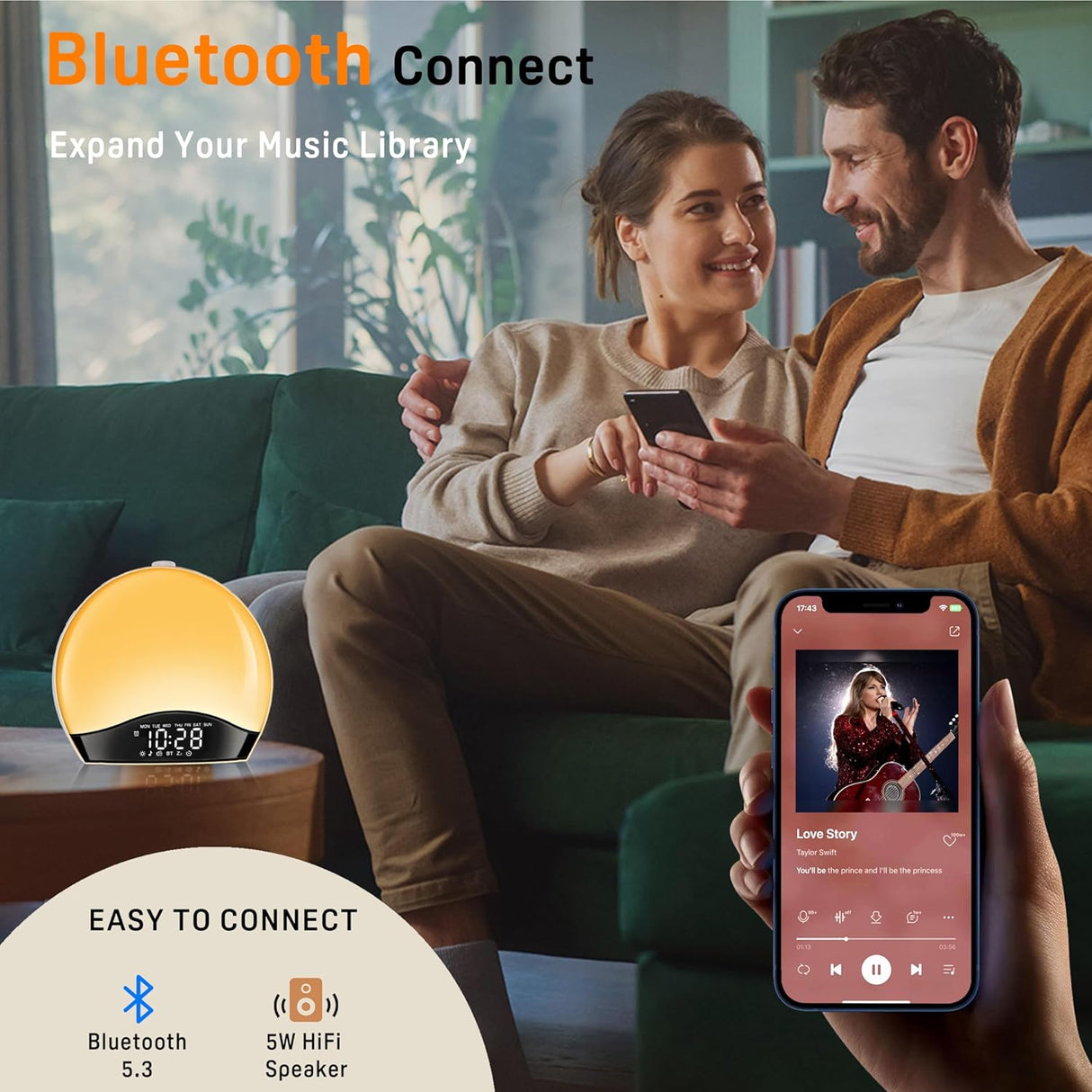 JALL K2 Sunrise Alarm Clock | Despertador Inteligente con Luz de Amanecer, Bluetooth, Máquina de Ruido Blanco, Radio FM y Doble Alarma