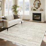 Alfombra Lavable Vintage 244 × 305 cm | Lana Sintética Ultra Suave | Antideslizante | Beige Marfil