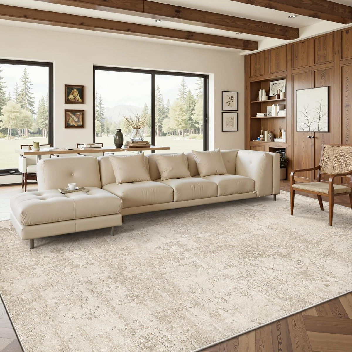 Alfombra Art&Tuft Beige 274 × 366 cm – Lavable, Antideslizante y Diseño Abstracto