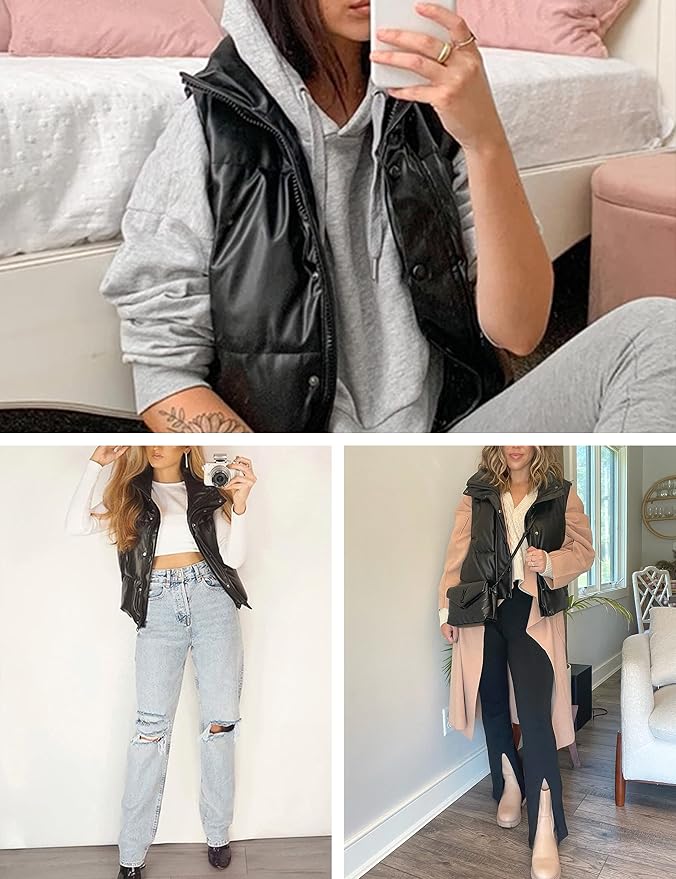 Chaqueta Acolchado Tanming de Cuero Sintético para Mujer | Sin Mangas | Ligero | Resistente al Agua