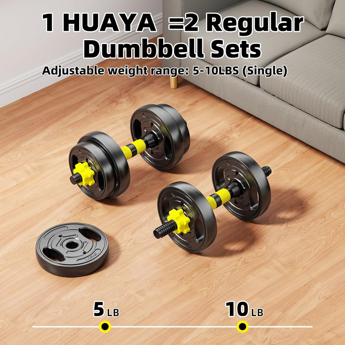 Set de Pesas Ajustables HUAYA 4 en 1 de 9,07 kg con Barra Conectora