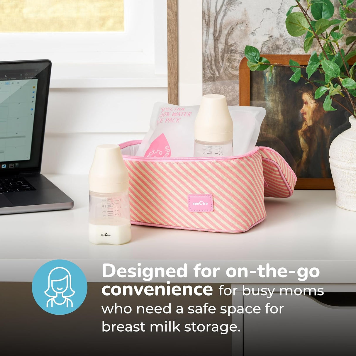Spectra - Kit de almacenamiento de bolsas enfriadoras para leche materna - Rosa (bolsa de hielo y 2 botellas de cuello ancho)
