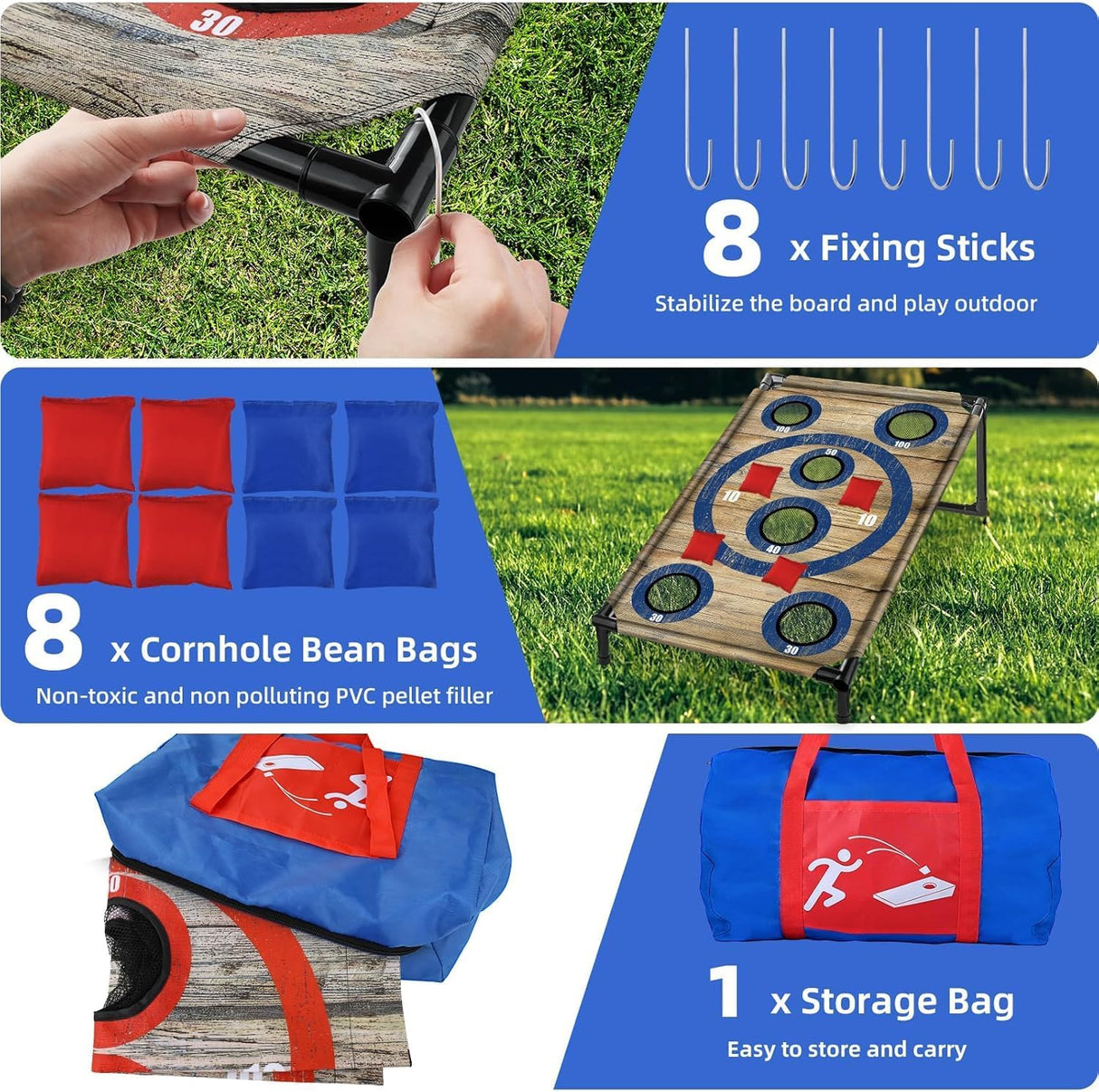 Juego de cornhole para fiestas en interiores y exteriores