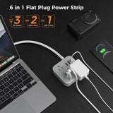Regleta Eléctrica TESSAN con Enchufe Plano, 4 Tomas AC y 3 Puertos USB (1 USB-C + 2 USB-A)