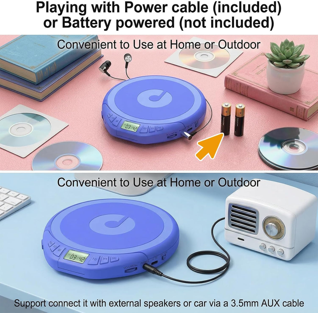 Gueray H-01 Reproductor de CD Portátil Discman con Audífonos y Anti-Salto
