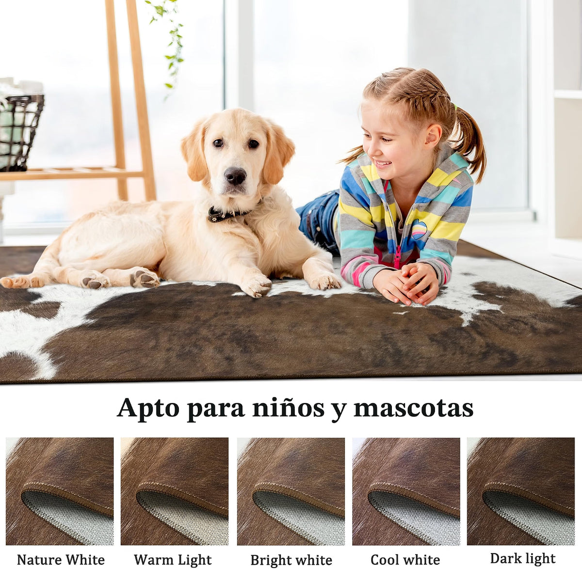 Alfombra Foxmas 8 × 10 Pies Brown Cow Print Lavable y Antideslizante