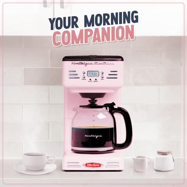 Cafetera Programable Nostalgia Retro 12 Tazas LED Rosa | Nueva | 120V