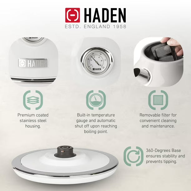 Hervidor Eléctrico Haden Dorset 1.7L Acero Inoxidable Marfil 120V