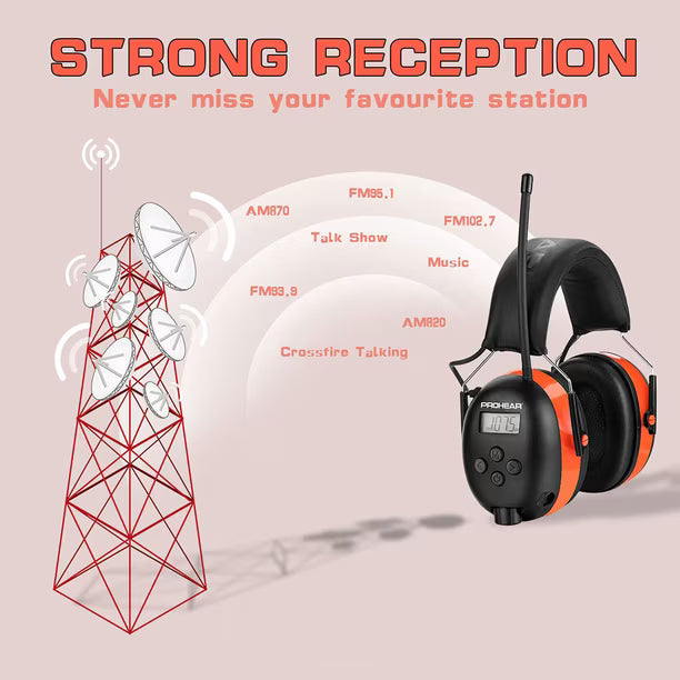 Auriculares de Radio PROHEAR 027 AM/FM con Pantalla Digital y Protección Auditiva