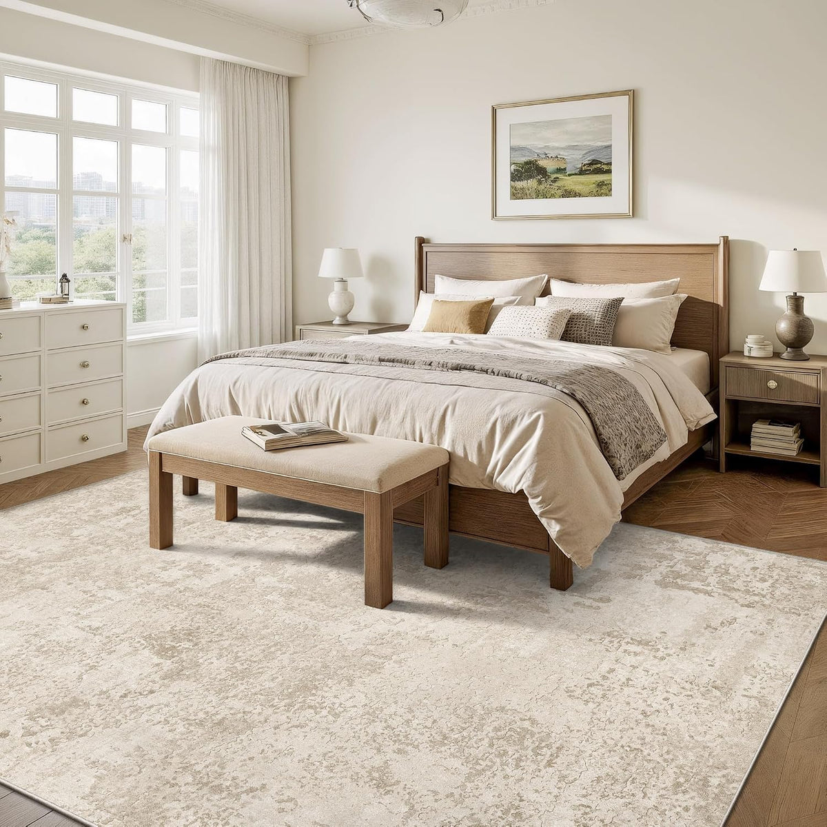 Alfombra Art&Tuft Beige 274 × 366 cm – Lavable, Antideslizante y Diseño Abstracto