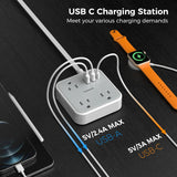 Regleta Eléctrica TESSAN con Enchufe Plano, 4 Tomas AC y 3 Puertos USB (1 USB-C + 2 USB-A)