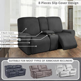 ULTICOR Funda para Sofá Reclinable de 2 Cuerpos con Consola Central – 8 Piezas Color Gris