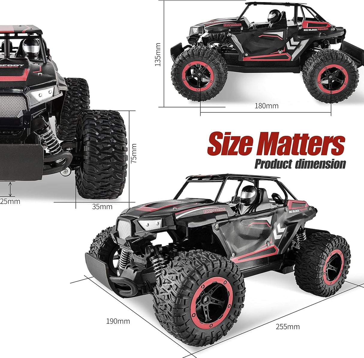 BEZGAR Coche de control remoto de grado 1:14 de juguete rojo, 2WD de alta velocidad