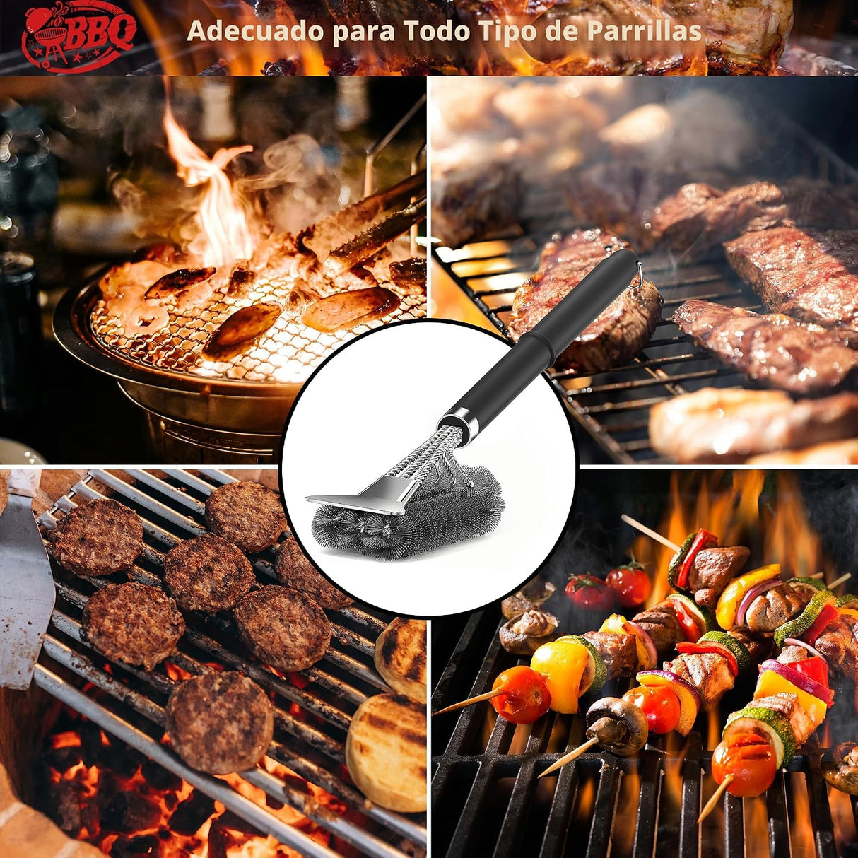 TNTOR – Cepillo para Parrilla con Raspador y Mango Ajustable de 18"