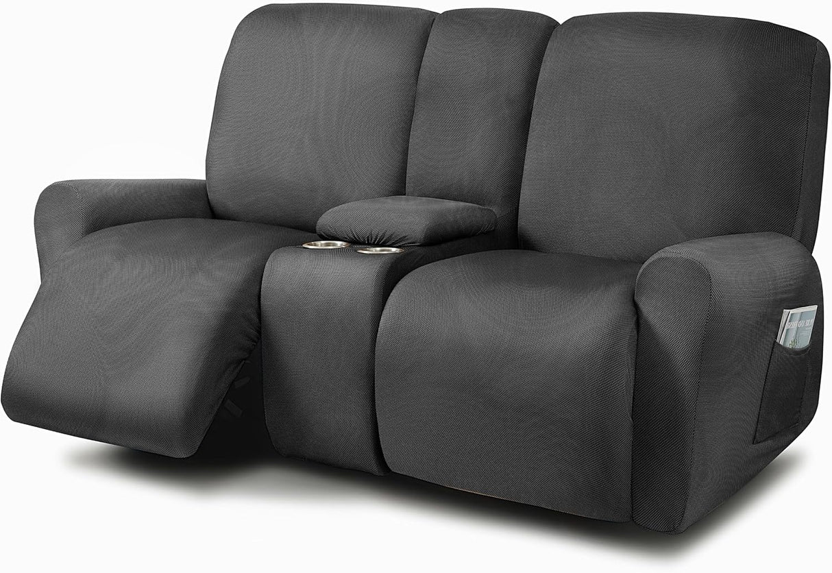 ULTICOR Funda para Sofá Reclinable de 2 Cuerpos con Consola Central – 8 Piezas Color Gris