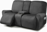 ULTICOR Funda para Sofá Reclinable de 2 Cuerpos con Consola Central – 8 Piezas Color Gris