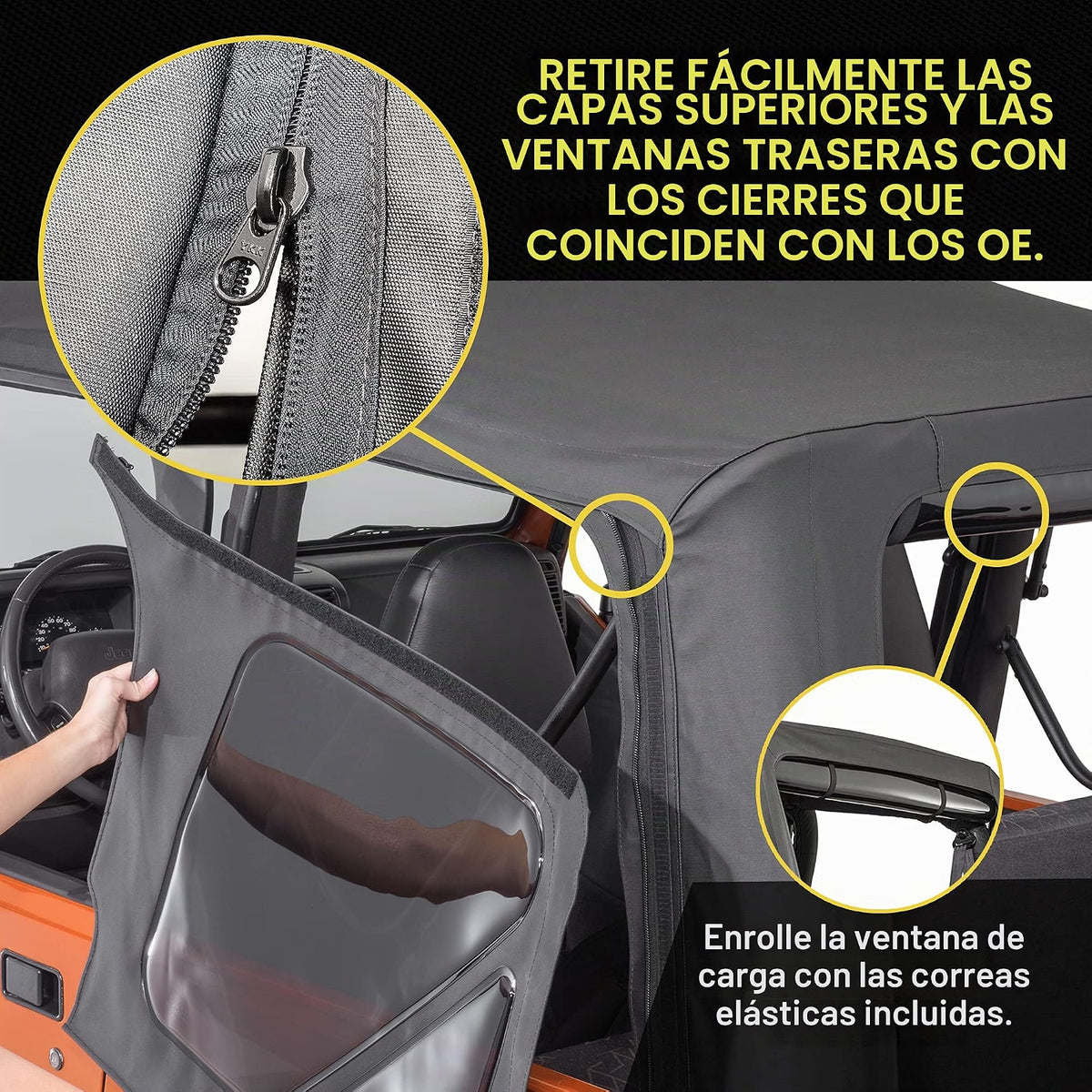 TACTIK Soft Top de Reemplazo para Jeep Wrangler TJ 1997-2006 – Black Denim