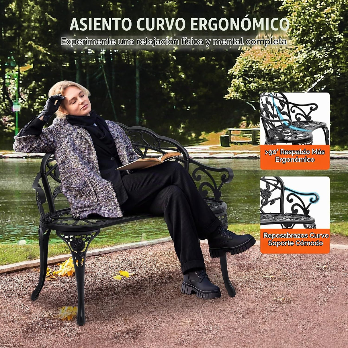 Banco de Jardín VEVOR XG1002 de Metal 98,7 cm – 3 Personas