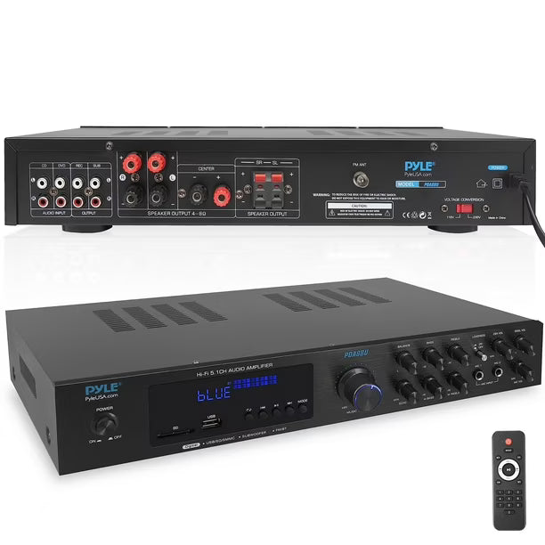 Pyle PDA8BU Amplificador de Audio Bluetooth - Receptor estéreo para el hogar con 5 canales y salida para subwoofer