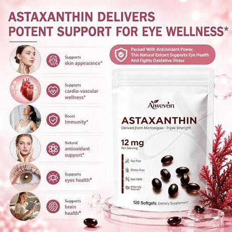 Astaxantina Aiwevon 12 mg – 120 Cápsulas Blandas con Aceite MCT