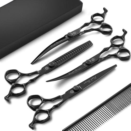 Set Profesional de Tijeras Purple Dragon 8" Negro | Peluquería Canina | Acero Japonés 440C | Nuevo