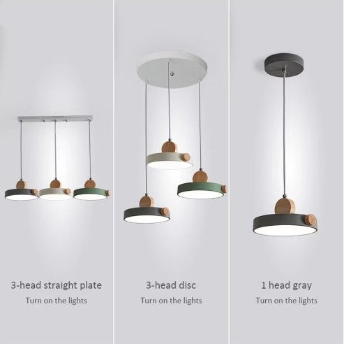 Led lámpara de colgante de madera nórdica moderno 3 cabezas 3 colores