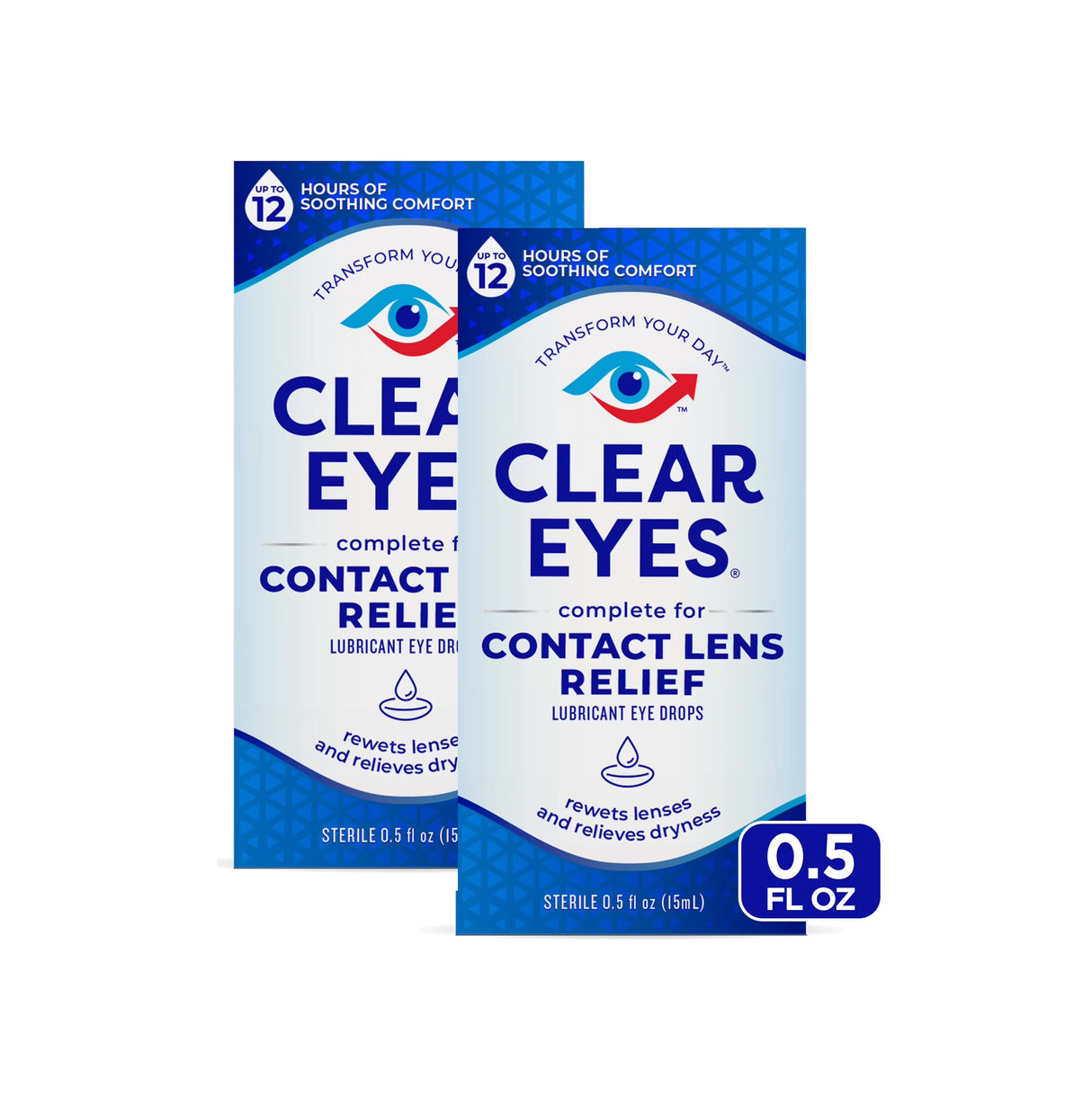 PAck 2 Clear Eyes Gotas para los Ojos Lubricantes para Aliviar Lentes de Contacto 0.5 fl oz