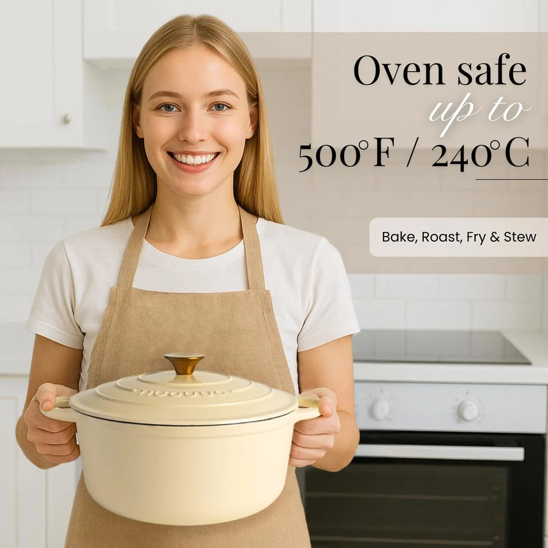 Olla Holandesa Nuovva de Hierro Fundido Esmaltado 30 cm – 6,9 Litros Color Crema