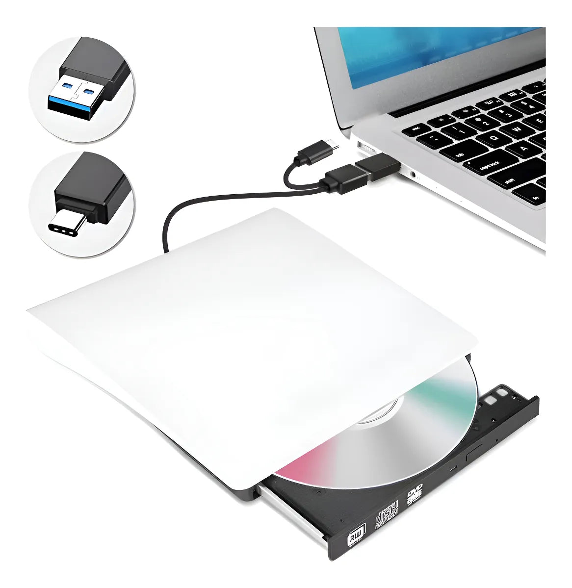 Grabadora Dvd, Lector De Cd Externo Usb 3.0+ Type C Quemado Blanco