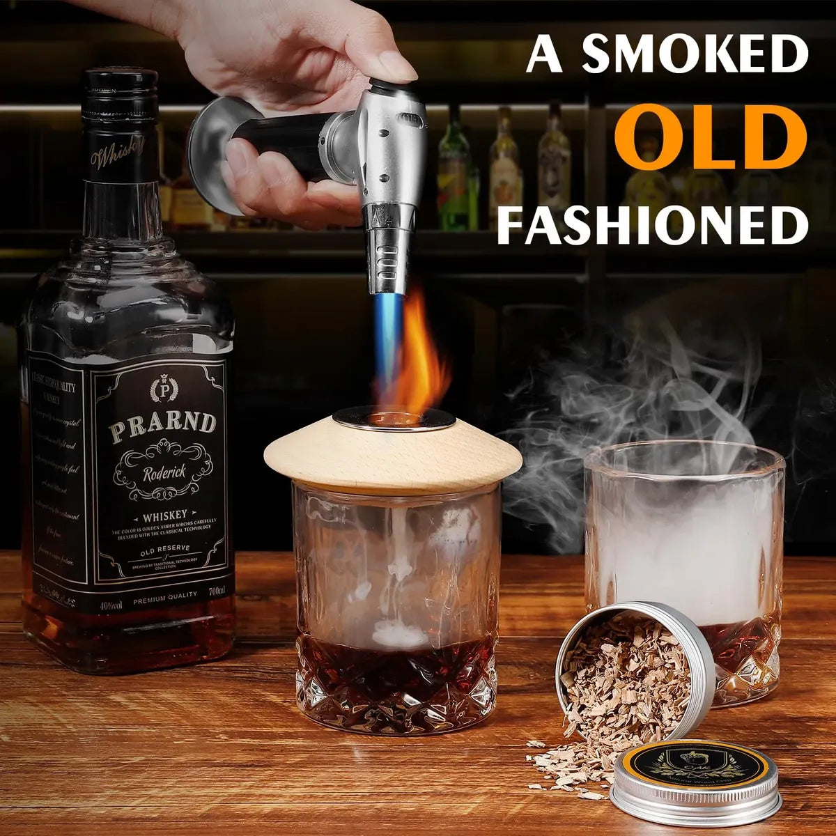 Sumapner Kit Smoker para Whisky y Cócteles – 6 Sabores de Madera + Soplete + 2 Vasos