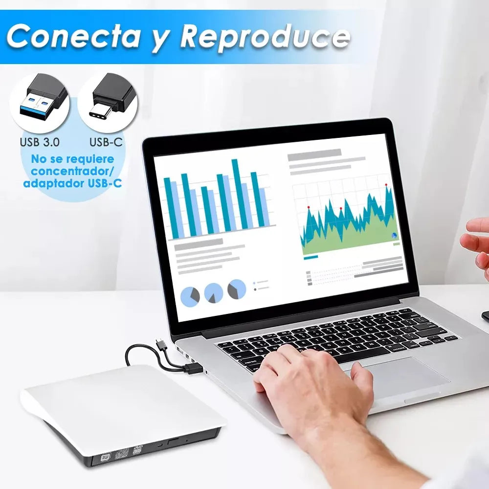 Grabadora Dvd, Lector De Cd Externo Usb 3.0+ Type C Quemado Blanco