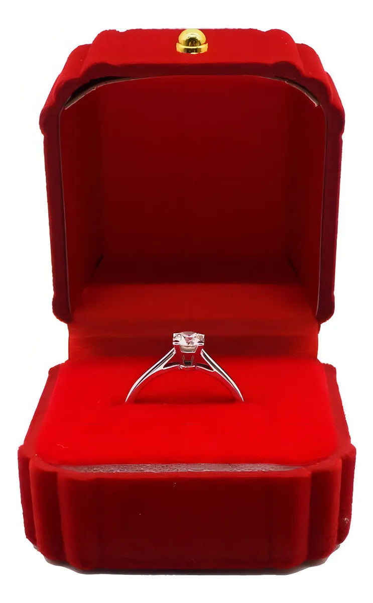 Set 6 Cajas Anillo Terciopelo Rojo Diseño Biselad Fondo Rojo