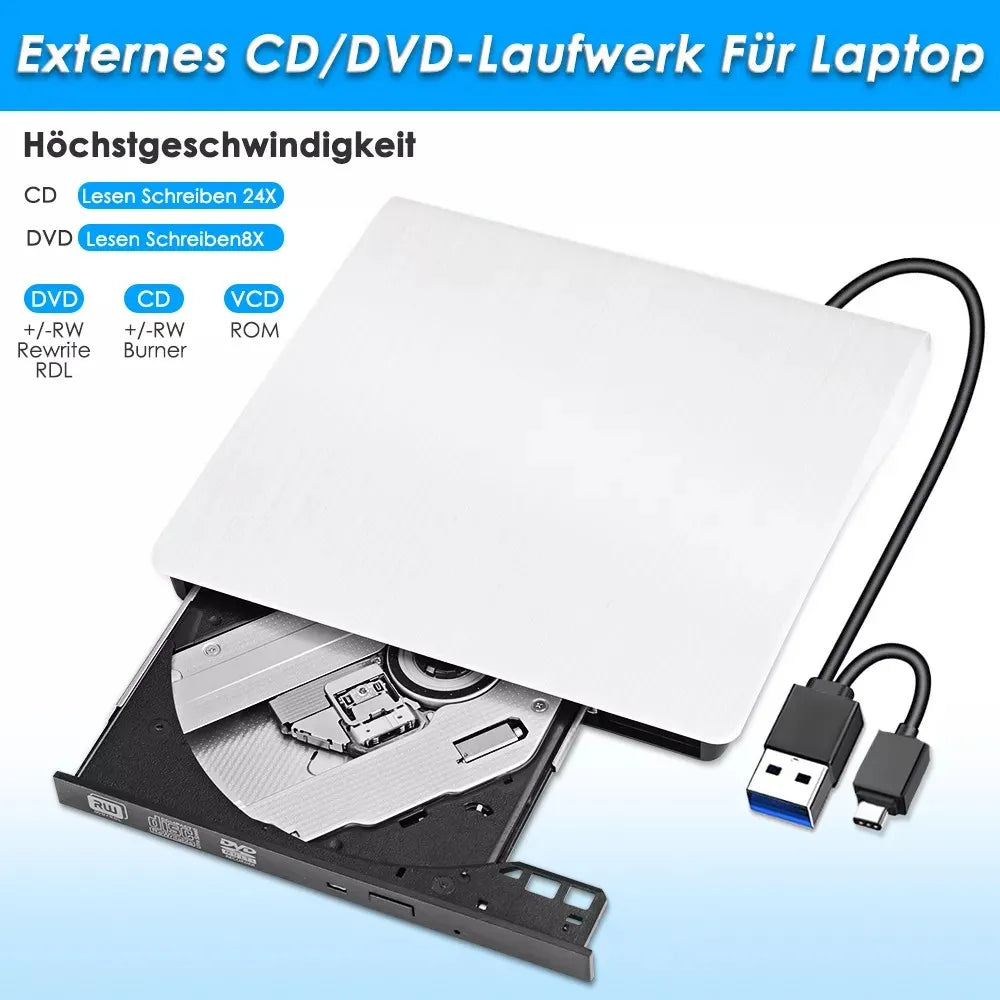 Grabadora Dvd, Lector De Cd Externo Usb 3.0+ Type C Quemado Blanco