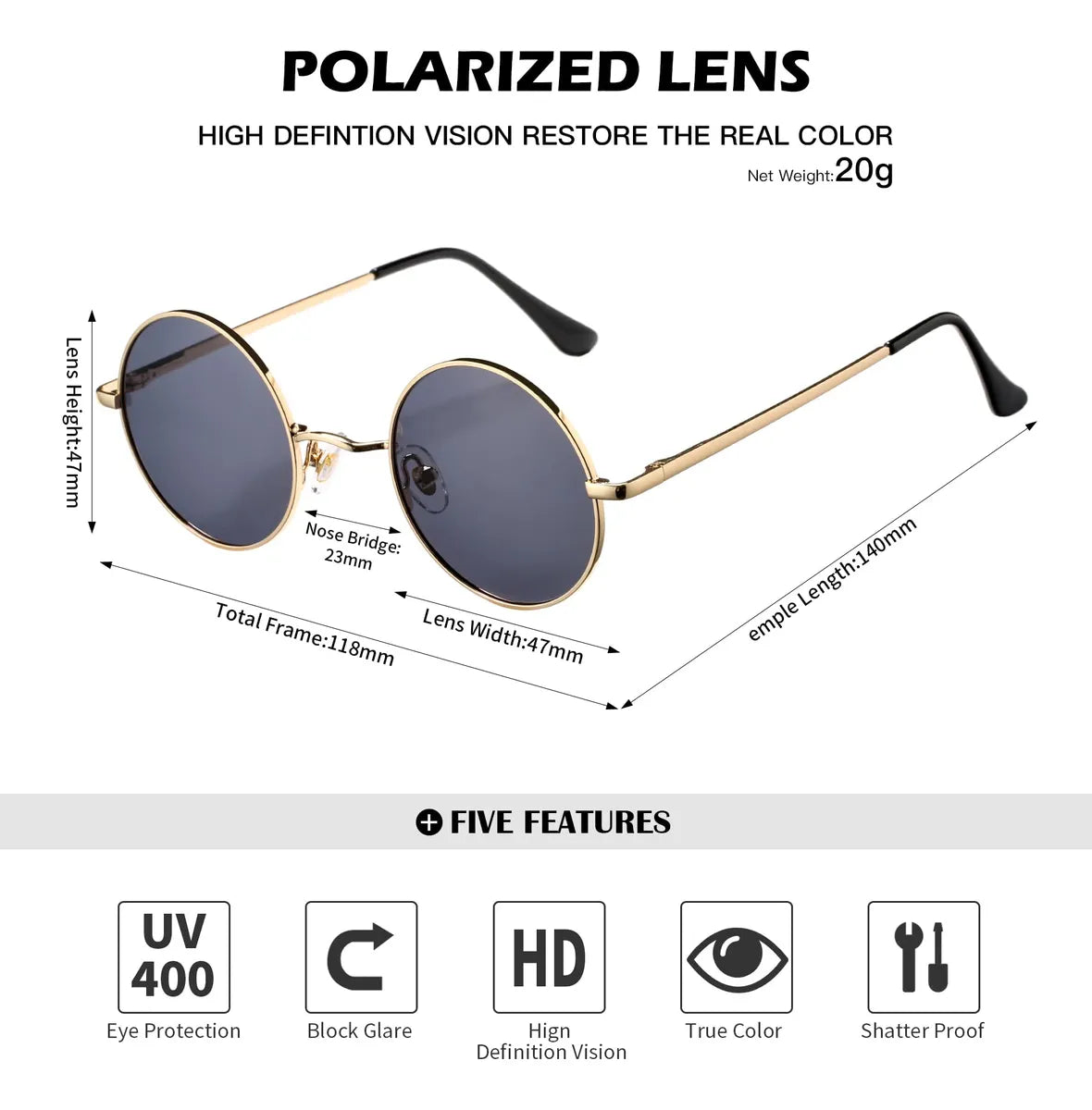 Lentes de sol Pro Acme pequeñas, redondas, polarizadas, UV400