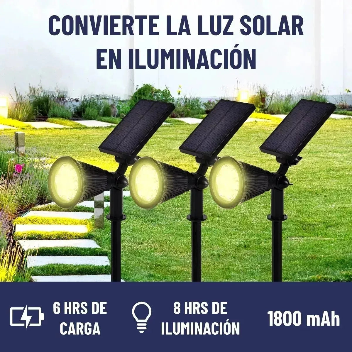 Estaca Solar Jardin Foco Led Impermeable Luz Calida 1
