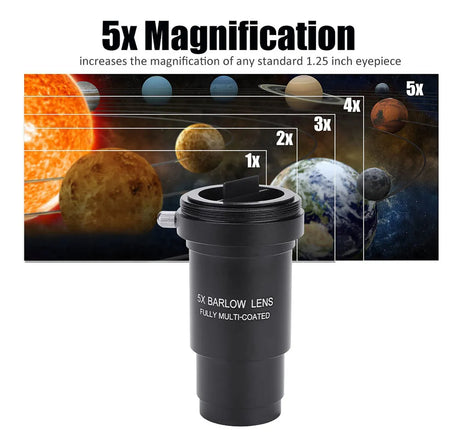 Lente Barlow 5X para telescopios - Multicapa de 1,25 pulgadas con rosca M42