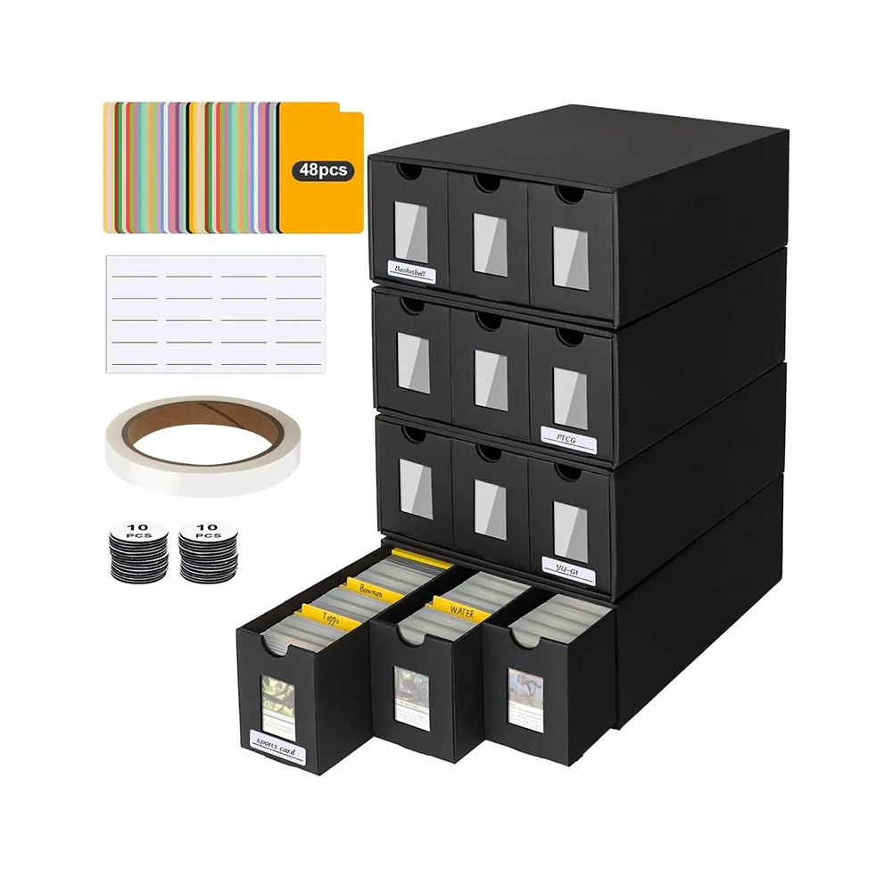 Caja Organizadora para Cartas Coleccionables con 48 Separadores – 12 Cajones Negros