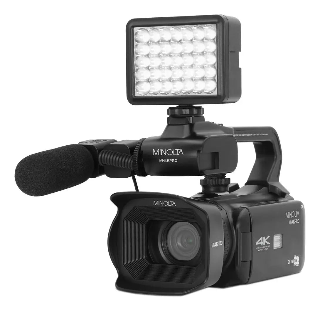 Paquete Videocámara Minolta MN4KPRO 4K UHD 60 FPS 64 MP WiFi Kit Profesional